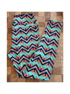 Women's TC LuLaRoe Leggings Tall & Curvy Teal Purple Geometric Print